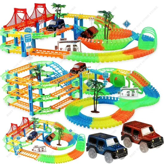 Railway Racing Track Set Educational DIY Bend Flexible Race Track Assembled Rail Smart Electronic Car Toys Gifts for Kids Boys