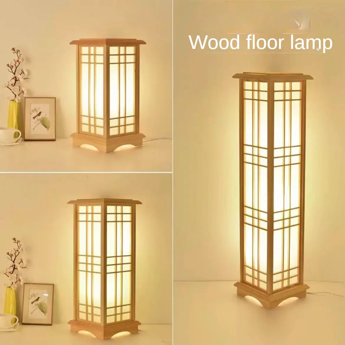 Modern Japanese Neutral Charming LED Lihting Foor Lamp Tatami Style Square Wood Made for Living Room Bedroom Home Decorative