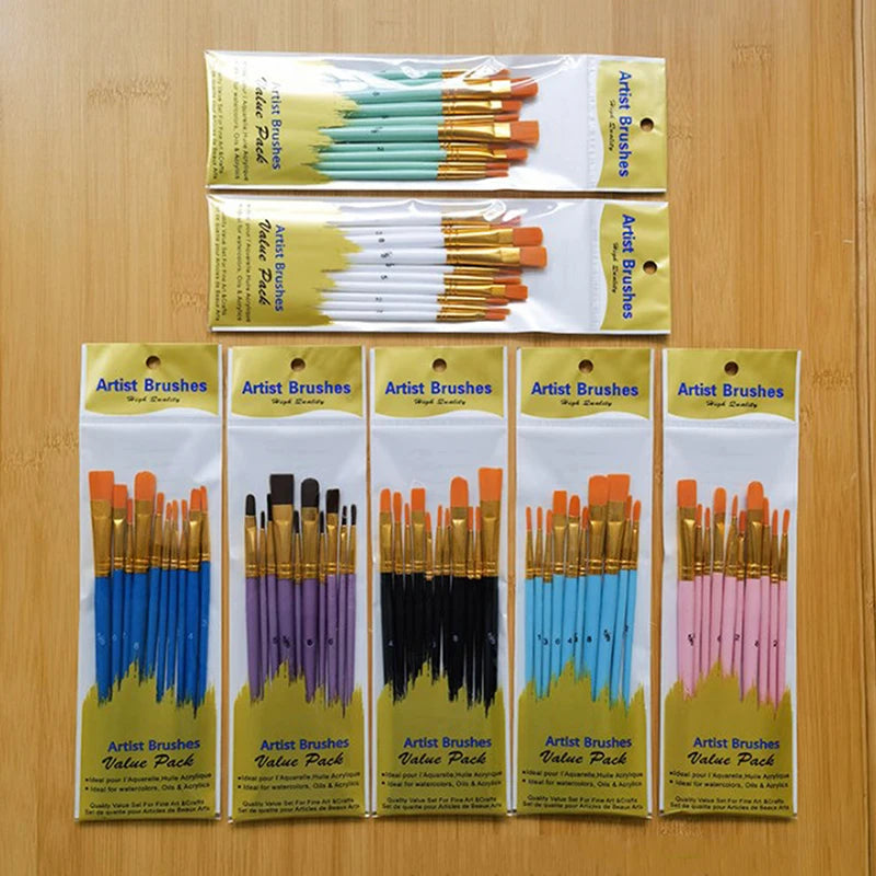 10pc High Quality Paint Brushe Set Nylon Painting Brush Short Rod Oil Acrylic Brush Watercolor Pen Professional Art Supplies