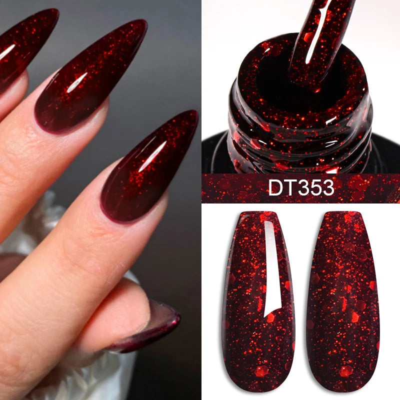 MEET ACROSS 7ml Dark Red Gel Nail Polish Nail Art Gel Burgundy Aunt Red Winter Semi-Permanent Long-Lasting Varnish Manicure