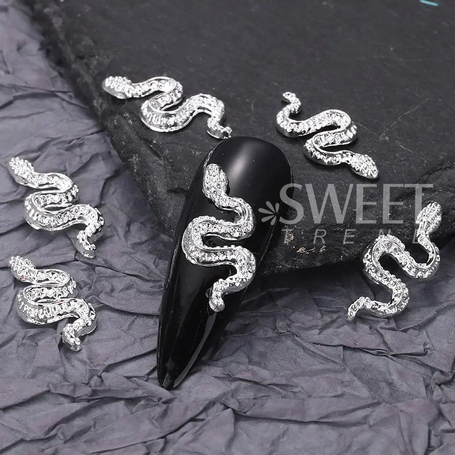 5/20/25pcs Alloy Snake Nail Charms Luxury Punk Metal Mixed Color 3D Gothic Snake Design Jewelry Nails Serpiente DIY Decoration