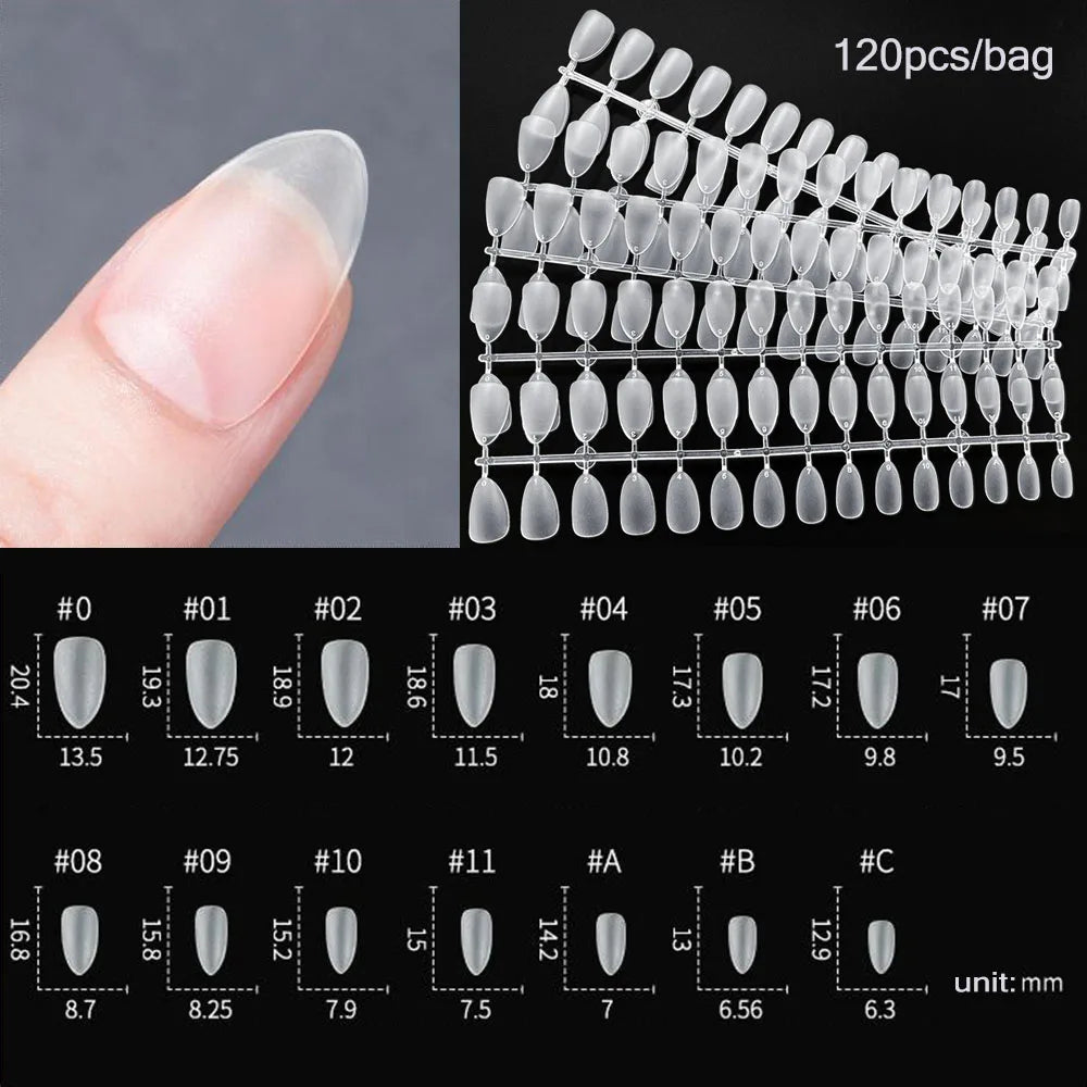 120pcs/bag Matte Press On Nail Tips Soft Full Cover False Nails Oval Almond Sculpted Fake Nail