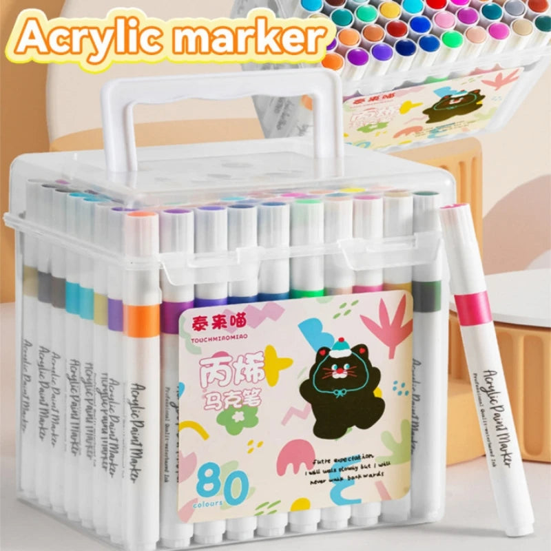 24/36/48/60/80Pcs Acrylic Colors Markers Art Painting Pen DIY Drawing for Card Rock Wood Stone Glass Children School Supplies