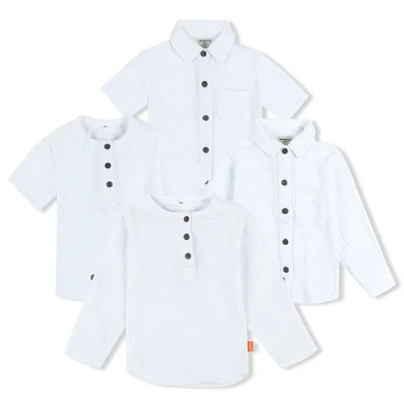 Linen Cotton White Shirts 2024 Boys Girls Summer T-Shirts New Toddler Comfortable Tops Tee Children Clothing Kids Button Blouse