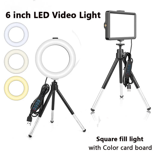 6inch Video Led Light Photography Selfie Dimmable Video Fill Light with Tripod For Photo Studio Live Stream Fill Lamp Makeup