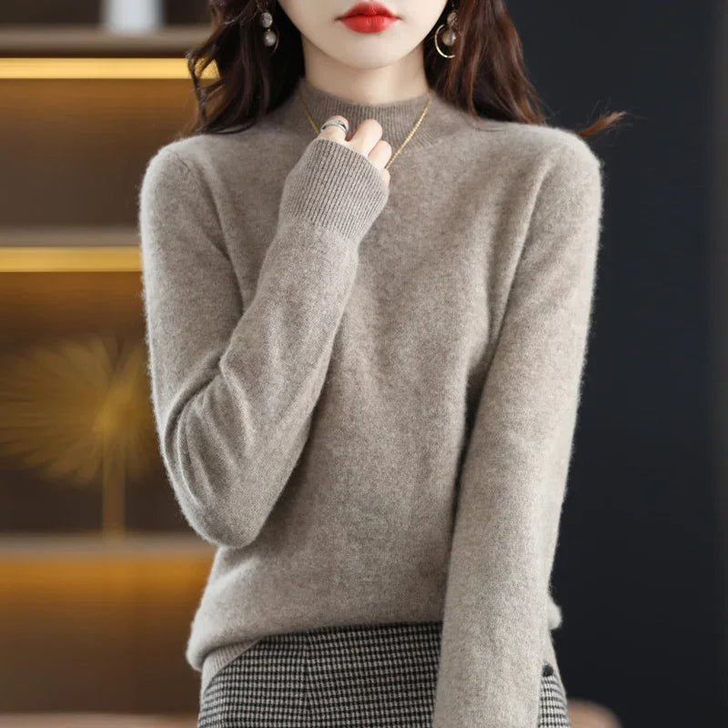 Women Sweater Long Sleeve Mock Neck Warm Winter Basic Knitted Pullovers Solid Loose Knitwear Casual Korean Fashion Jumper 2024