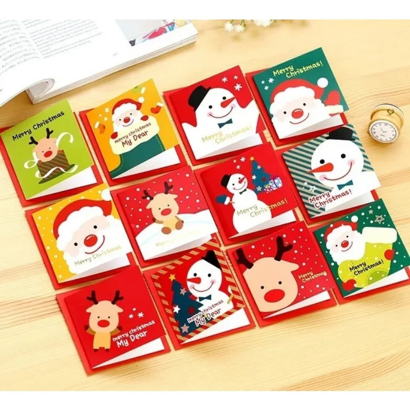 24 Pcs/lot Christmas Greeting Card Kids Mini Christmas Blessing Greeting Cards Envelope New Year Postcard Gift Card Xmas Party