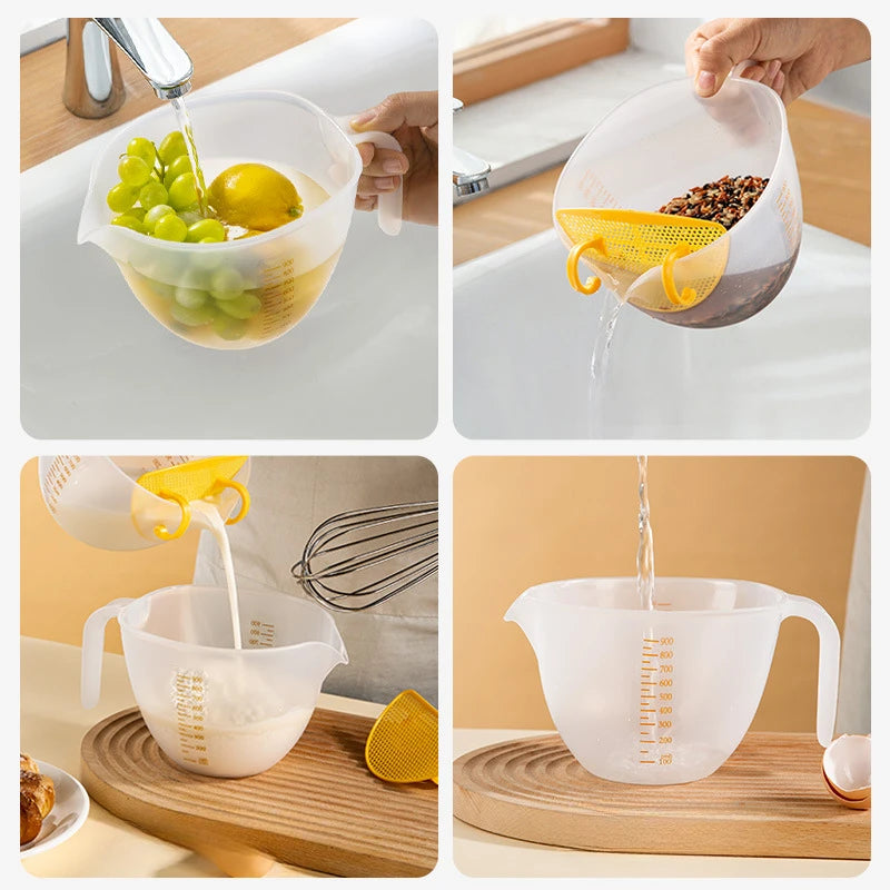 1PC Large-Capacity Measuring Cup with Filter Egg Liquid Tart Measuring Cup with Scale Kitchen Cooking Filter Bake Bowl Supplies