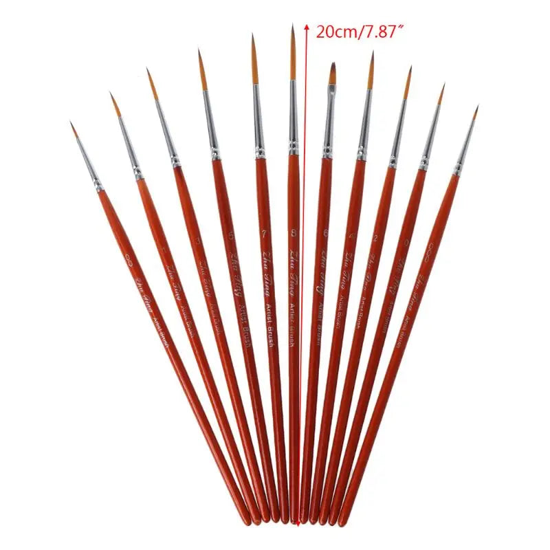 11Pcs/Set Professional Detail Paint Brush Fine Pointed Tip Miniature Brushes For Acrylic Watercolor Oil Drawing Kits