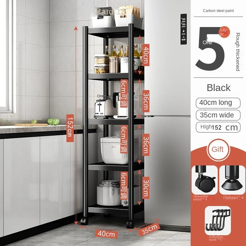 3/4/5 Tiers Trolley Rack Floor-to-ceiling Multi-layer Home Bedroom Mobile Kitchen Multi-functional Storage Storage Rack Pulley