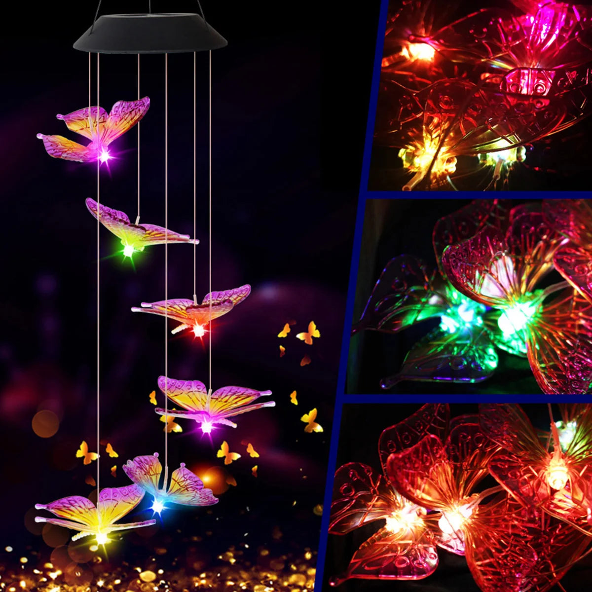 Solar Wind Chimes Light Butterfly Garden Lamp Solar Lights Wind Chime Colorful Light Waterproof Solar Hanging Lamp Garden Decor