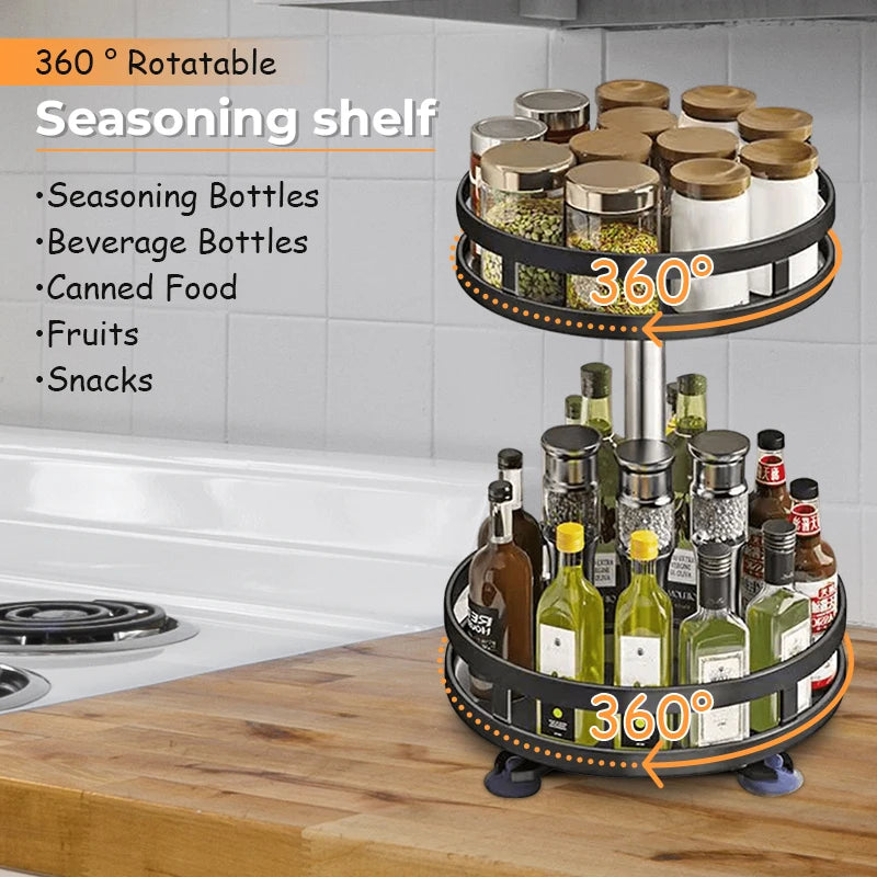 360°Rotation Spice Rack Organizer Non-Skid Carbon Steel Storage Tray For Seasonings And Spices Jar Cans For Kitchen Accessories