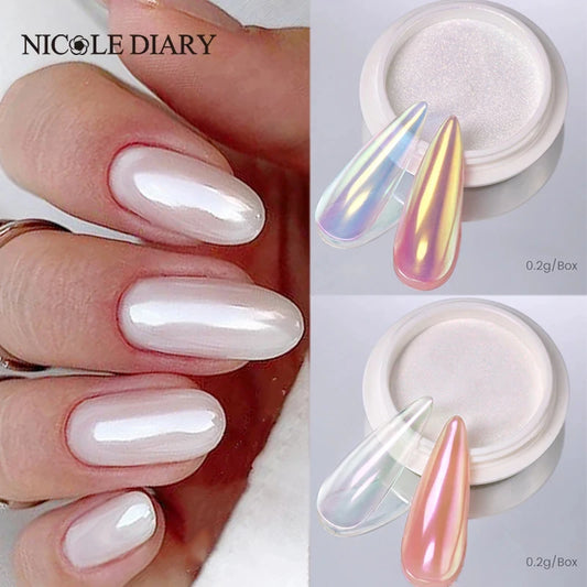 NICOLE DIARY Nail Powder Pigment Pearl White Rubbing on Nail Art Glitter Dust Chrome Aurora Manicure  Decoration DIY