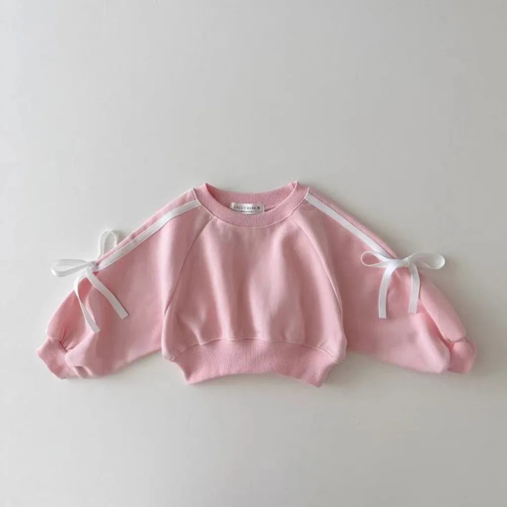 Autumn Korean 1-5Y Girl 2 Piece Clothing Set Cotton Bow Raglan Sleeve Kid Girl Sweatshirt Suits Loose Baby Girl Pants Tracksuits