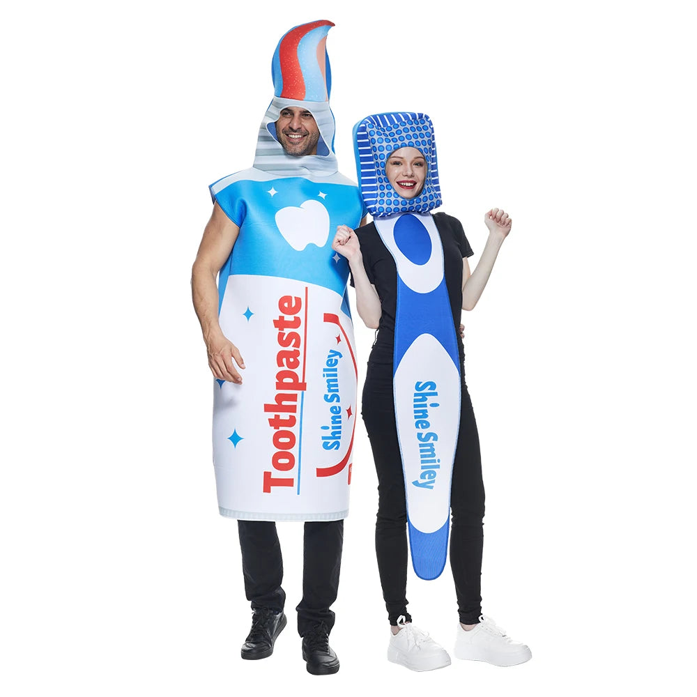 Toothbrush and Toothpaste Costume Couple Costume Halloween for Men Women Funny Outfit Carnival Easter Purim Fancy Dress