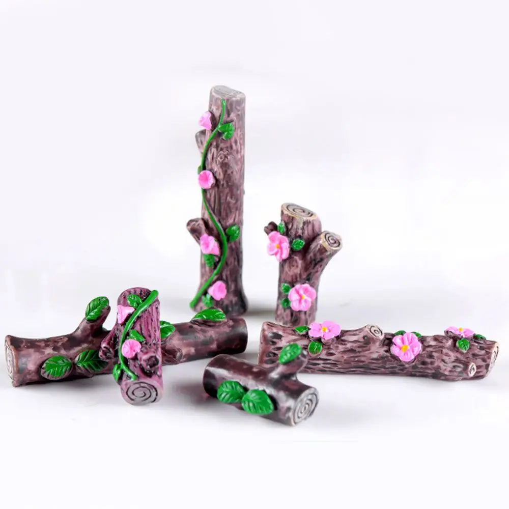 4 Pcs/set Peach Blossom Morning Glory Leave Tree Stump Bonsai Micro Landscape Moss Ornament Fairy Garden Home Decoration