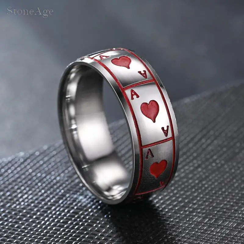 Punk Titanium Steel Couple Rings For Men Women Poker Ace Of Spades Oil Drop Rock Hiphop Fashion Jewelry Wholesale Dropshipping