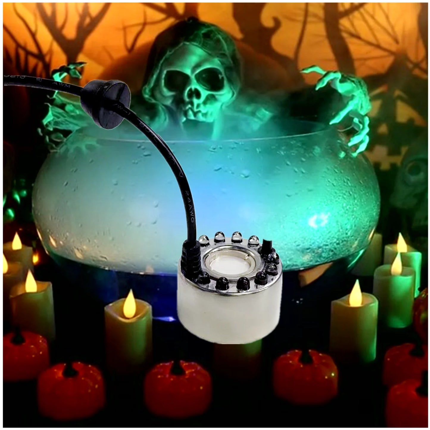 2023 Halloween Mini LED Pumpkin Light Fogger Water Fountain Pond Fog Machine Atomizer for Halloween Christmas Party Decoration