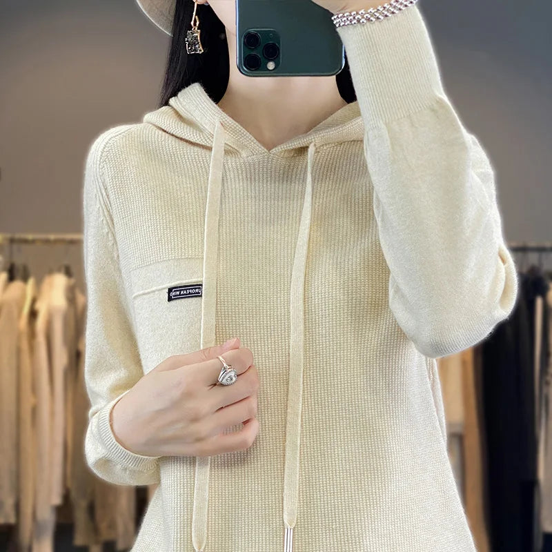 2023 New Autumn Winter Selection Cashmere Hoodie Women's Loose Hooded Knitted hoodie Sweater Women