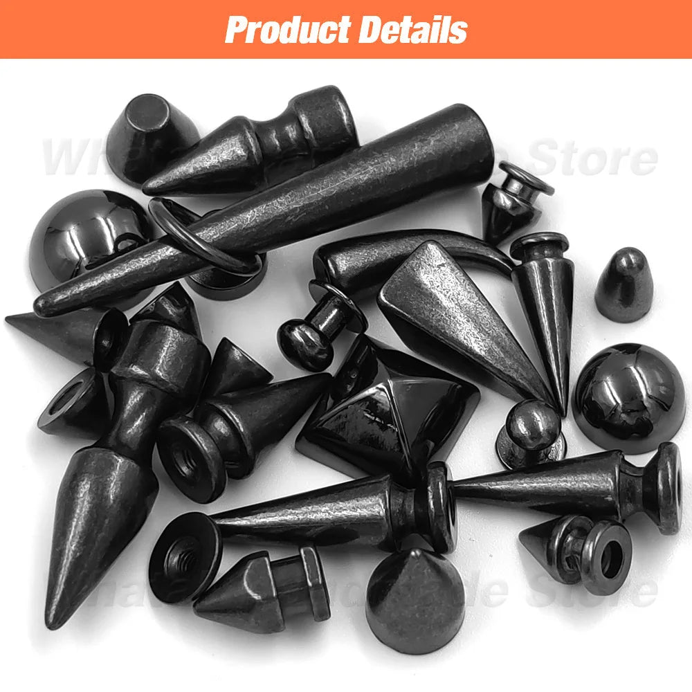 Metal Gunblack Screw Spikes And Studs For Bullet Rivets Leather Craft Clothes Punk Rock Thorns Jacket Accessary With Screws