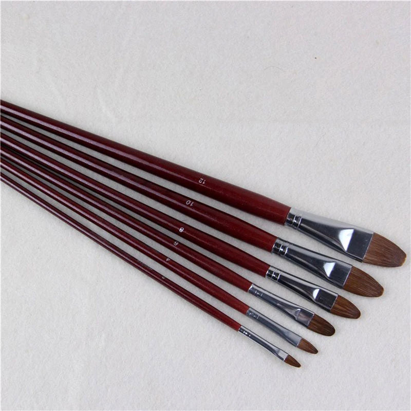 6pcs/Set High-grade Weasel Hair Oil Painting Brush Hazel Shap Row Pen Long Birch Rod Acrylic Drawing Art Supplies Artist Supply