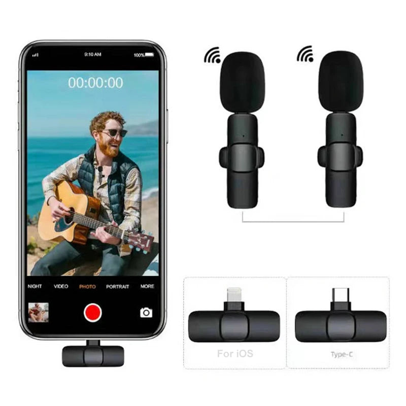 Wireless Lavalier Microphone Lapel Microphones Set Short Video Recording Chargeable Handheld Microphone Live Streaming Broadcast