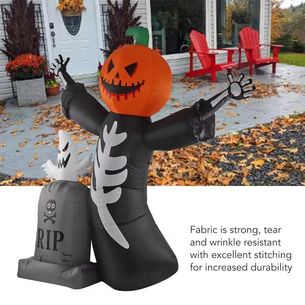 Inflatable Pumpkin Skeleton Halloween Decoration 8ft Inflatable Pumpkin Ghost Tombstone for Halloween Blow up Indoor Decoration