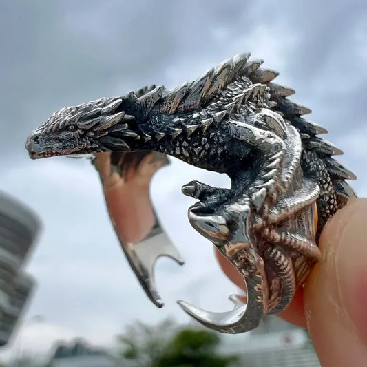 Punk Style Game of Thrones Black Dragon Wings Opening Rings for Women Men Vintage Hip Hop Rock Finger Jewelry Dragon Family Gift