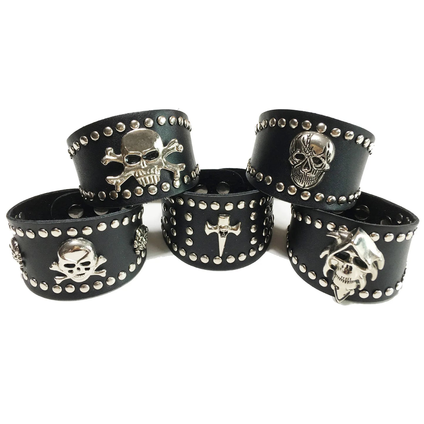 Charm Wide Wristband Leather Skull Trend Punk Style Rivet Hand Strap Performance Rock Bracelet Cuff Bangle for Men WristBracelet