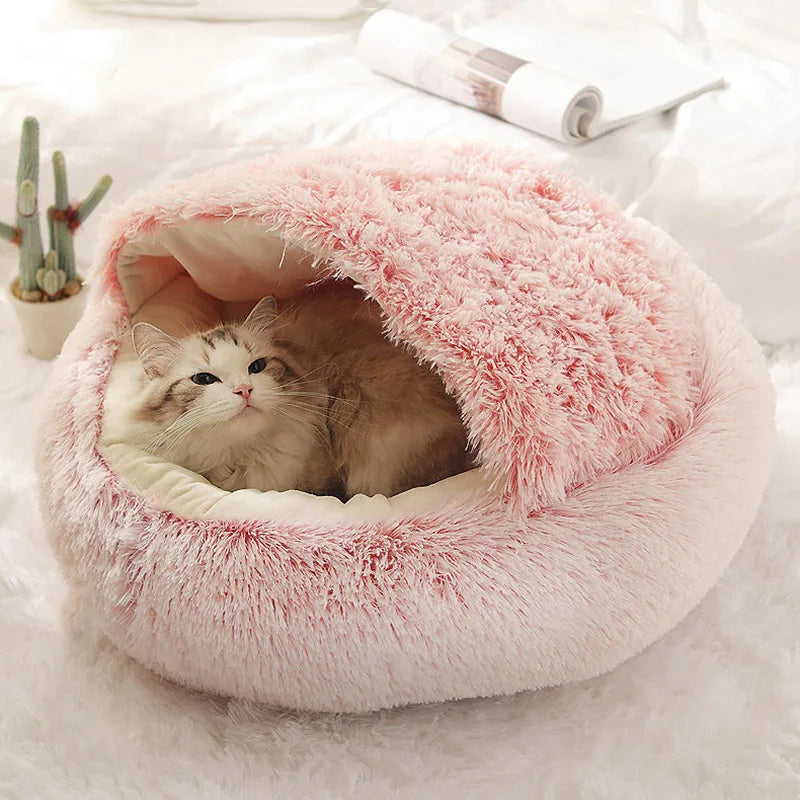 Cat Nest Accessories Round Warm Cats Bed Pet Products House Supplies Sleeping Bag Winter Long Plush Cat Stuff Bed For Small Dogs