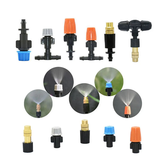 1/4Inch Nozzle Dripper Watering Sprayer Misting Atomizing Sprinkler Garden Irrigation System With Hose Tee Barb thread Connector