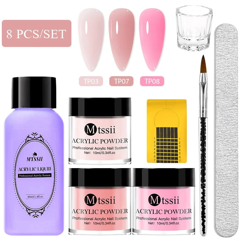 Nail Crystal Powder Kit Acrylic Liquid Set With Nail Brush Pink White Nails Powder For Nails Extension Carving Beginner Set