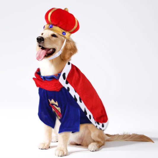 Dog King Cloak Costume with Crown Cap,Pet Suit,Prince Apparel,Cat Hoodies,Puupy Clothes,French Bulldog,Chihuahua,Autumn, Winter