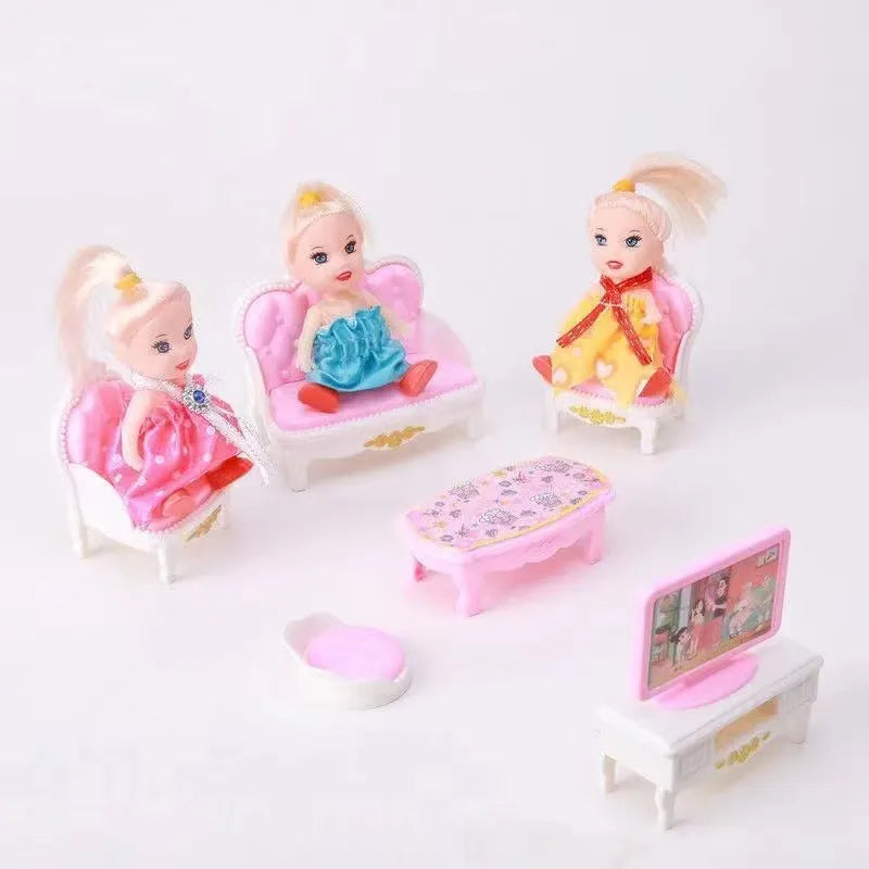 Hot Sale Cute Kawaii Pink 10 Items/Lot Miniature Dollhouse Furniture Accessory Kids Toys Kitchen Cooking Things For Barbie Game