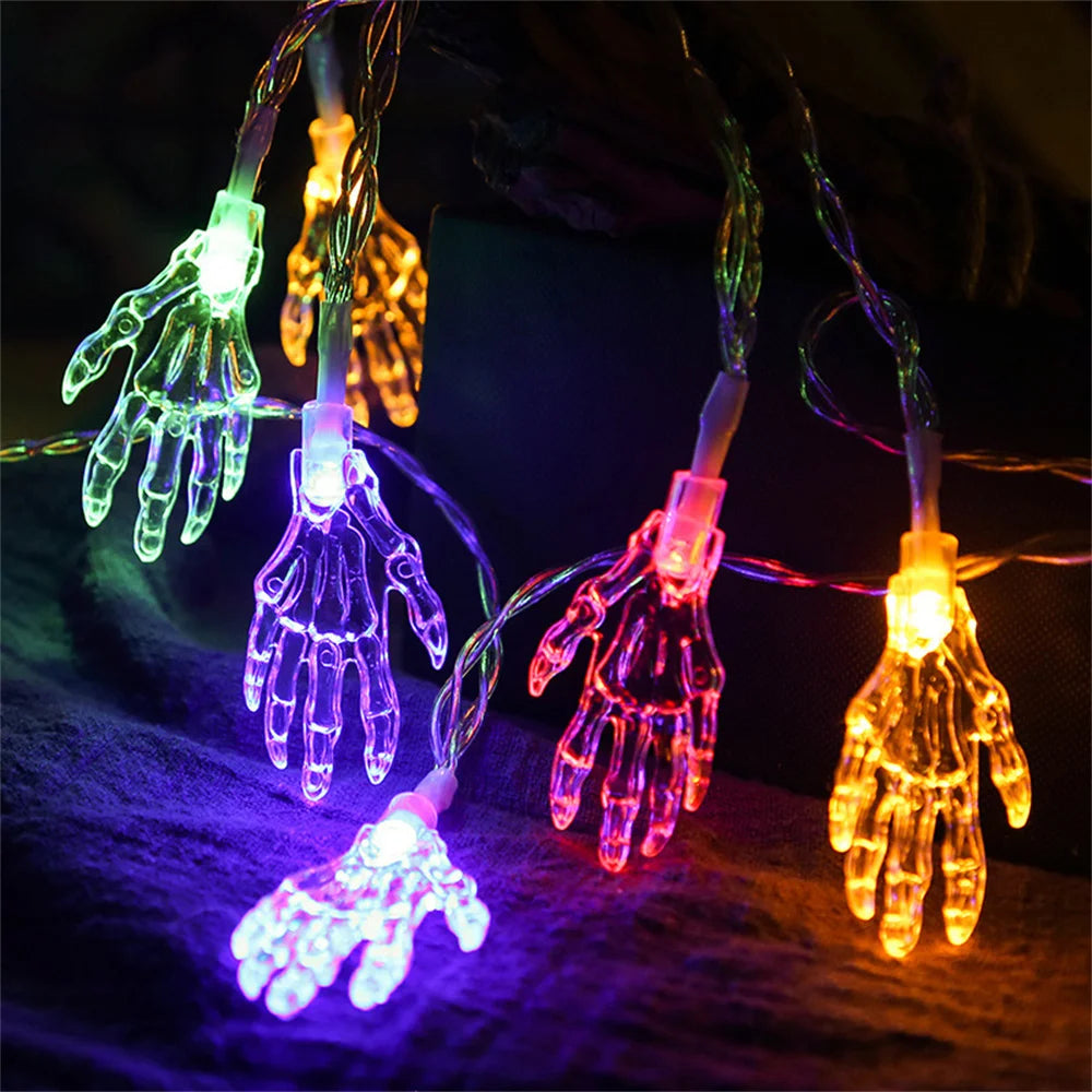 Battery/USB Powered LED Ghost Hand Skeleton String Lights Halloween Scary Decoration Lights for Indoor Outdoor Party Home Decor