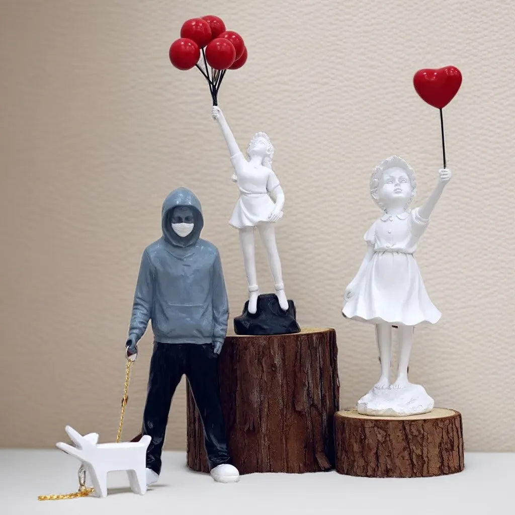 Banksy Sculpture Collection Flower Thrower Statue Pop Art Modern Balloon Girl Figurine Office Home Decoration Accessories Street