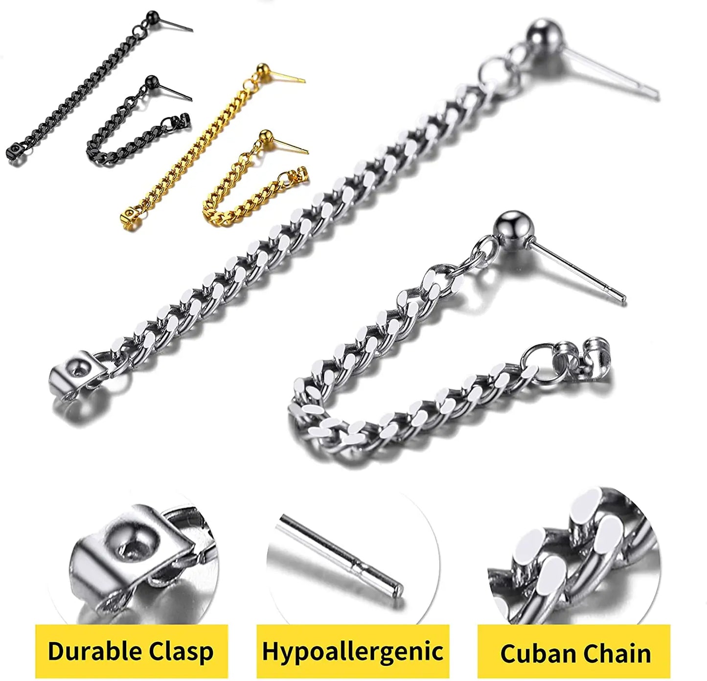 ChainPro Earrings Men and Women, 316L Stainless Steel, Punk Hypoallergenic Surgery Huggie Ring Earrings Men's Jewelry CP921