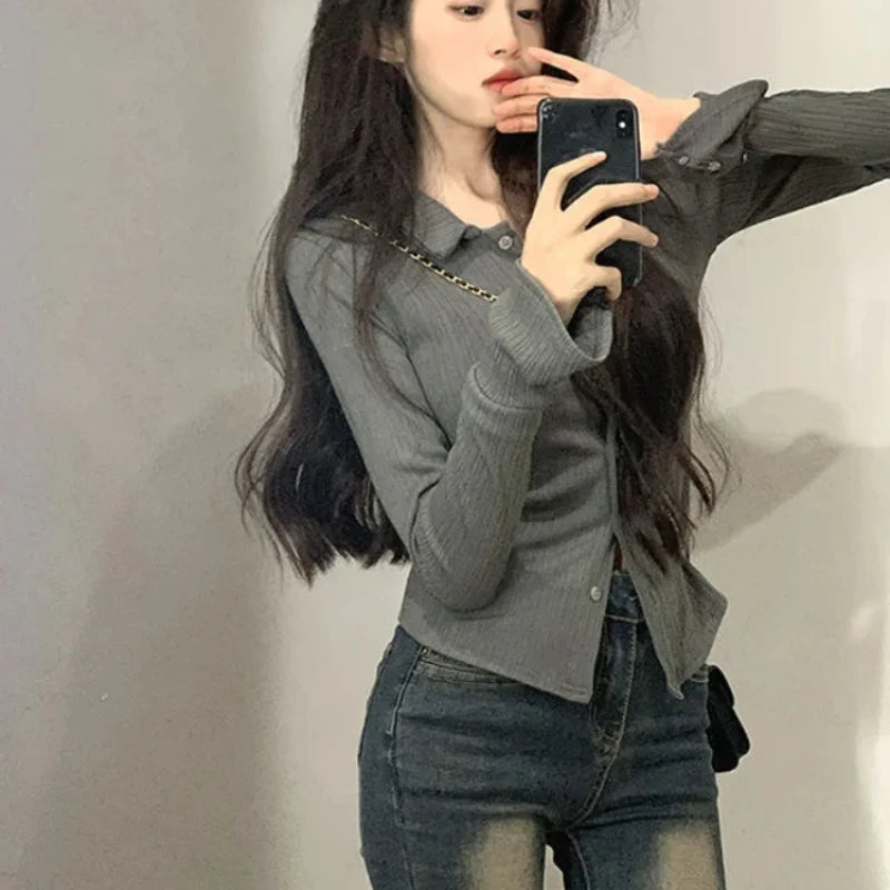 Polo Neck T Shirt for Women Spring Autumn Slim New Woman Tshirt Pretty Cheap Clothes Basic Korean Clothing Fashion 2025 Trend In