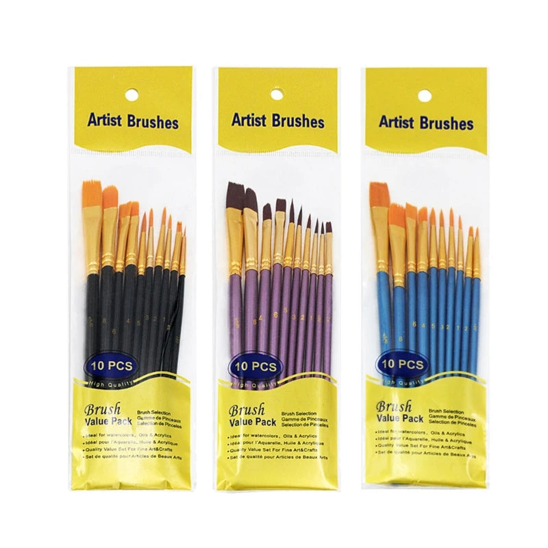 10Pcs Professional Acrylic Paint Brush Artist Set for Gouache Watercolor Oil Acrylic Painting Face Body Art Miniatures