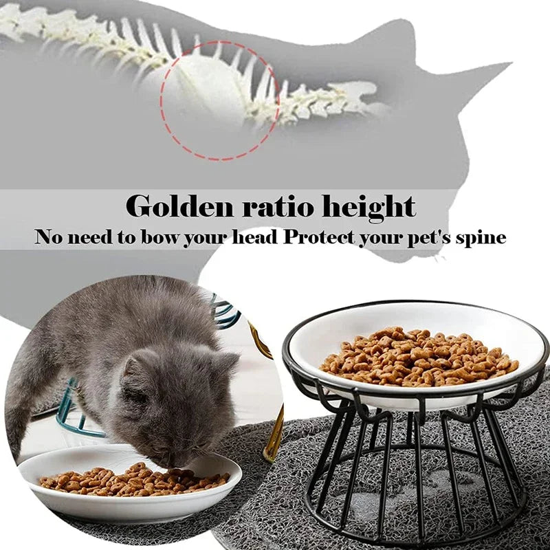 Ceramic Bowl With Metal Stand For Cat, Pet Food Snack Bowls Feeding Drinking Elevated Feeder Kitten And Puppy Dish Pet Supplies