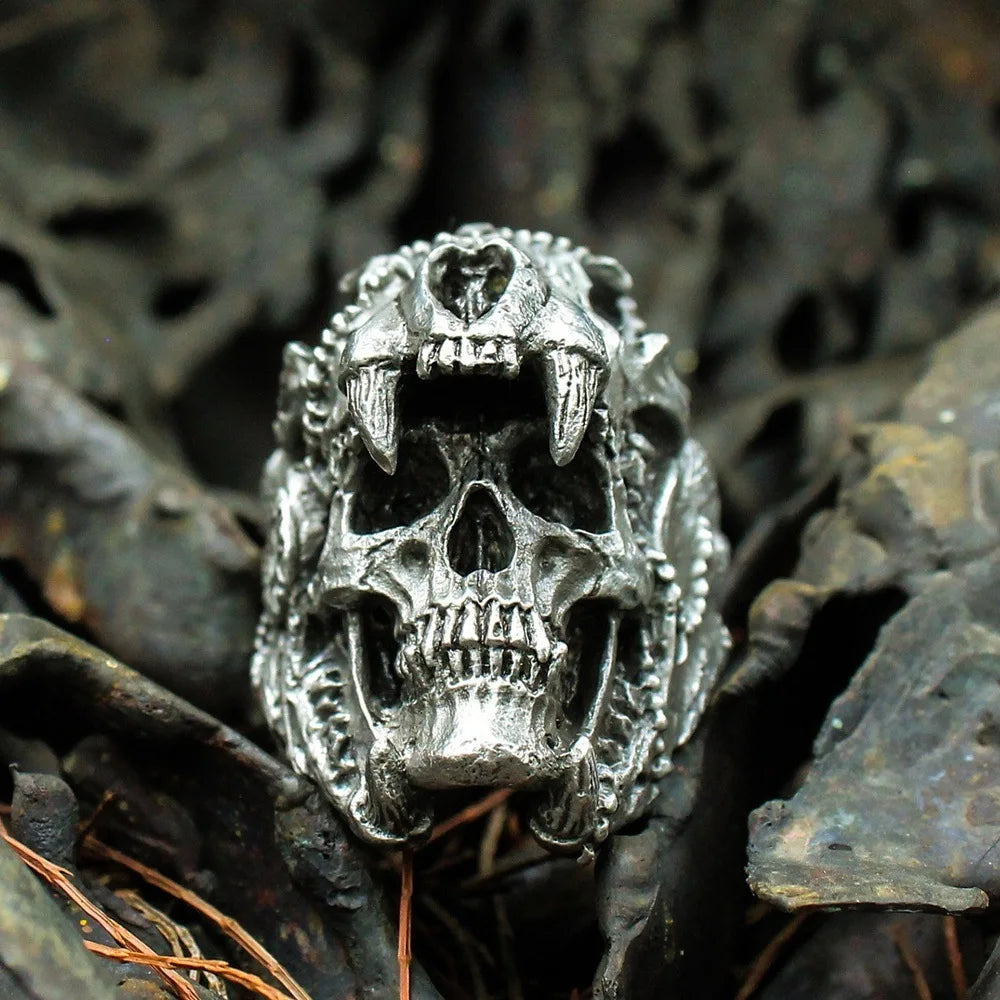 2023 new New Design vintage Stainless Steel skull and Wolf Head Ring For Men Special Design fashion punk Jewelry Wholesale