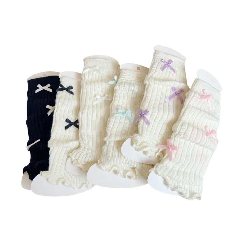 1 Pair Autumn Warm Leg Warmers for Kids Girl Chic Sweet Ballet Bow Knitted Yarn Sock Winter Fashion Cute Pile Sock Legwarmers