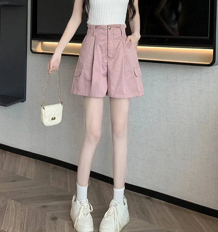 Solid Color Woman Short Pants With Pockets Wide Office Streetwear Designer Hot 2000s Clothes Y2k Summer Shorts for Women New In