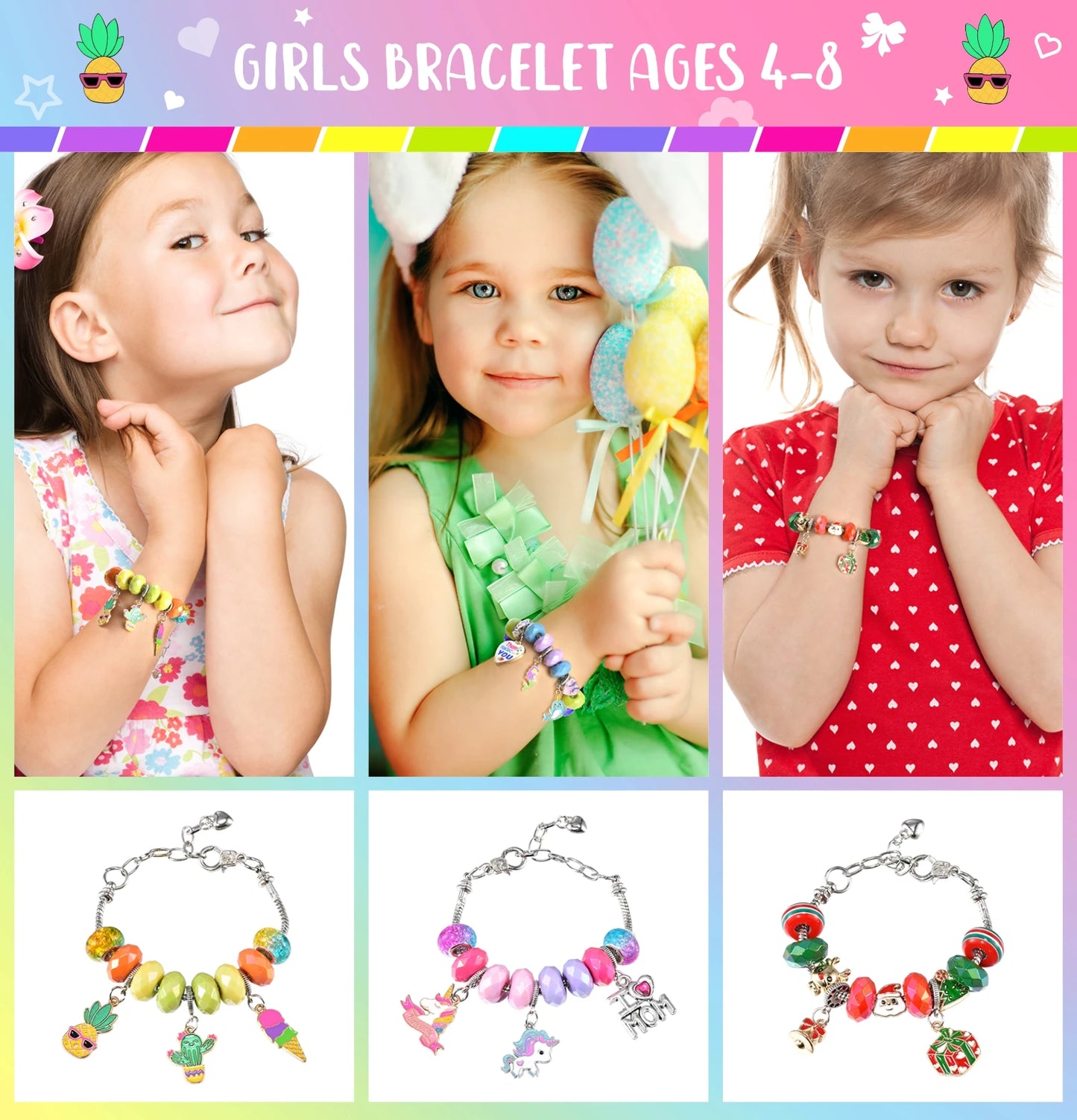 DIY Handmade Beaded Children's Toy Creative Loose Spacer Beads Crafts Making Bracelet Necklace Jewelry Kit Girl Toy Birthday Gif