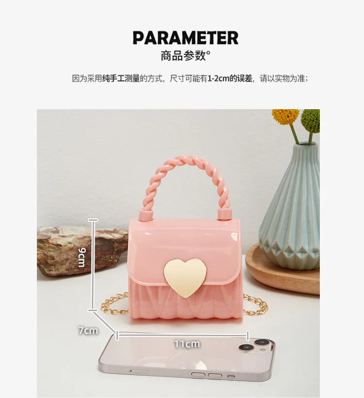 Fashion Heart Baby Girls Small Shoulder Bags Kids Coin Purse Accessories Handbags Lovely Children's Mini Square Messenger Bag