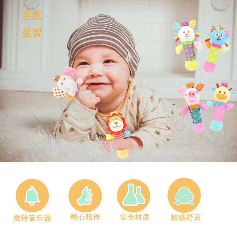 Plush Baby Rattle Toys Infant Rattle Hand Bell Stick Animal Mobiles Toy for Toddler Children Plush Bebe Toddler Toys Gifts 0-3T