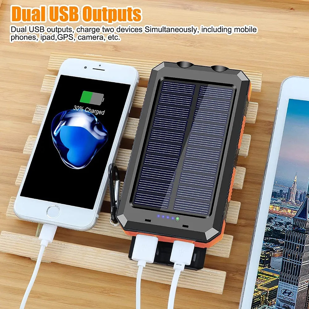 20000mAh Portable Solar Power Bank Charging Poverbank Three defenses External Battery Charger Strong LED Light Double USB Power