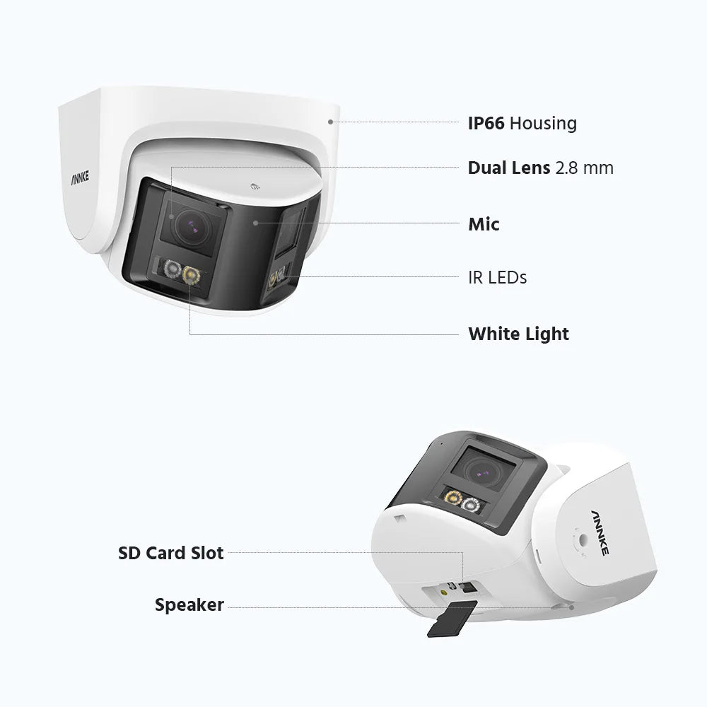 ANNKE 4K Camera Security Panoramic Dual Lens Human Detect Auto Track Two Way Audio IP Camera Dual Lens Poe 180° Wide View Angle