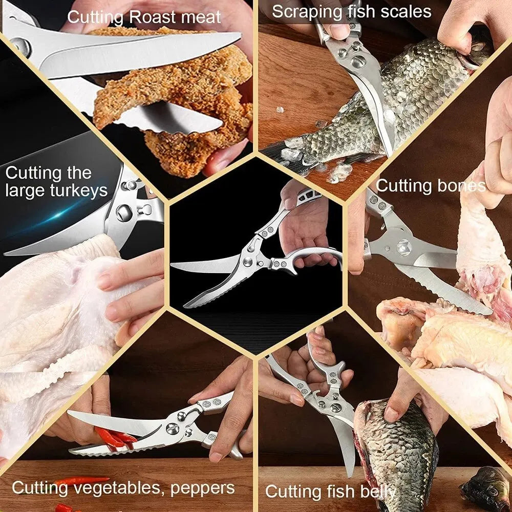 Stainless Steel Food Scissors Multifunctional Kitchen Scissors Chicken Bone Meat Fishing Vegetables Shears Cutter Knife Cook