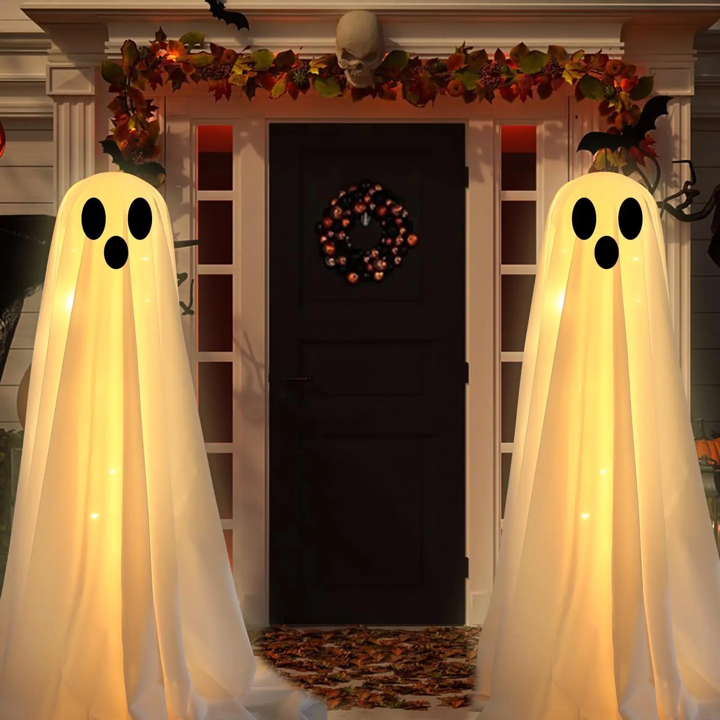 Halloween Decorations DIY 1PCS Large Lighted White Cloth Ghostswith 30 LED String Lights-Light Up Halloween Spooky Ghost Decor